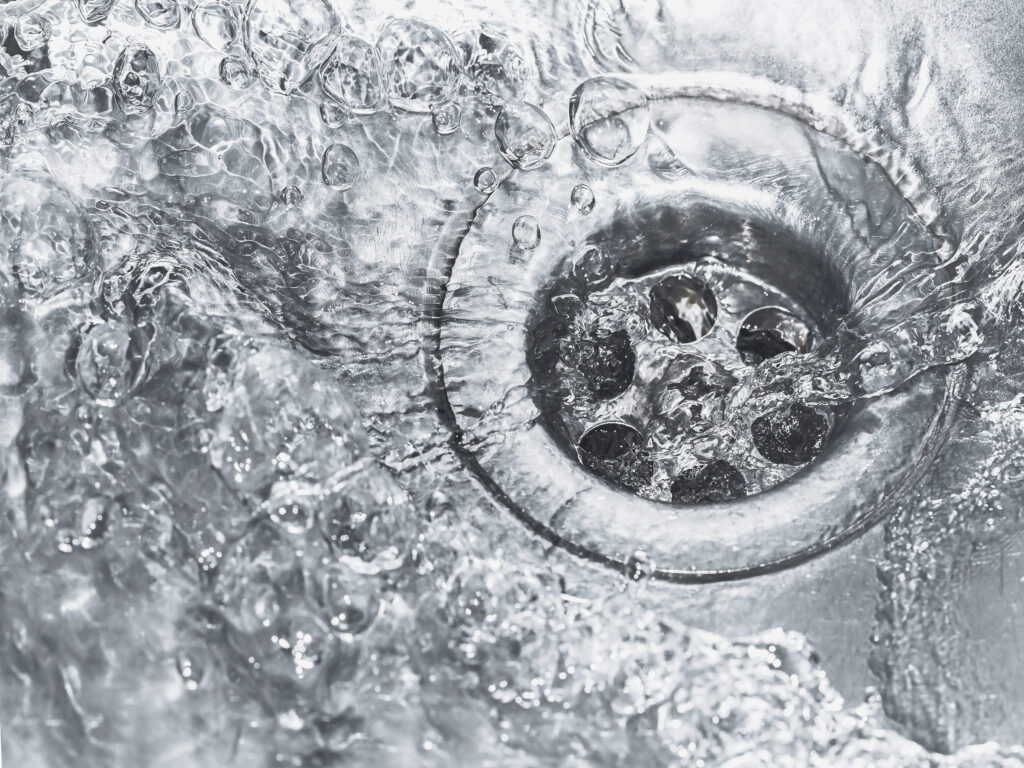 water drain in stainless sink