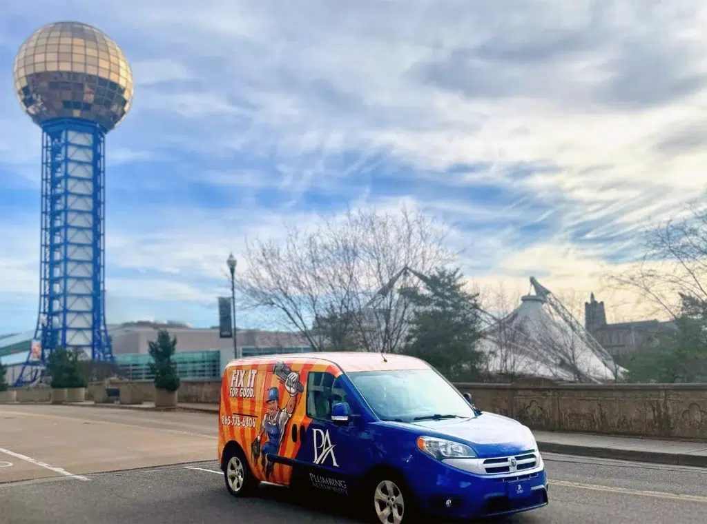 The Plumbing Authority van in front of the Sunsphere in Knoxville, TN.